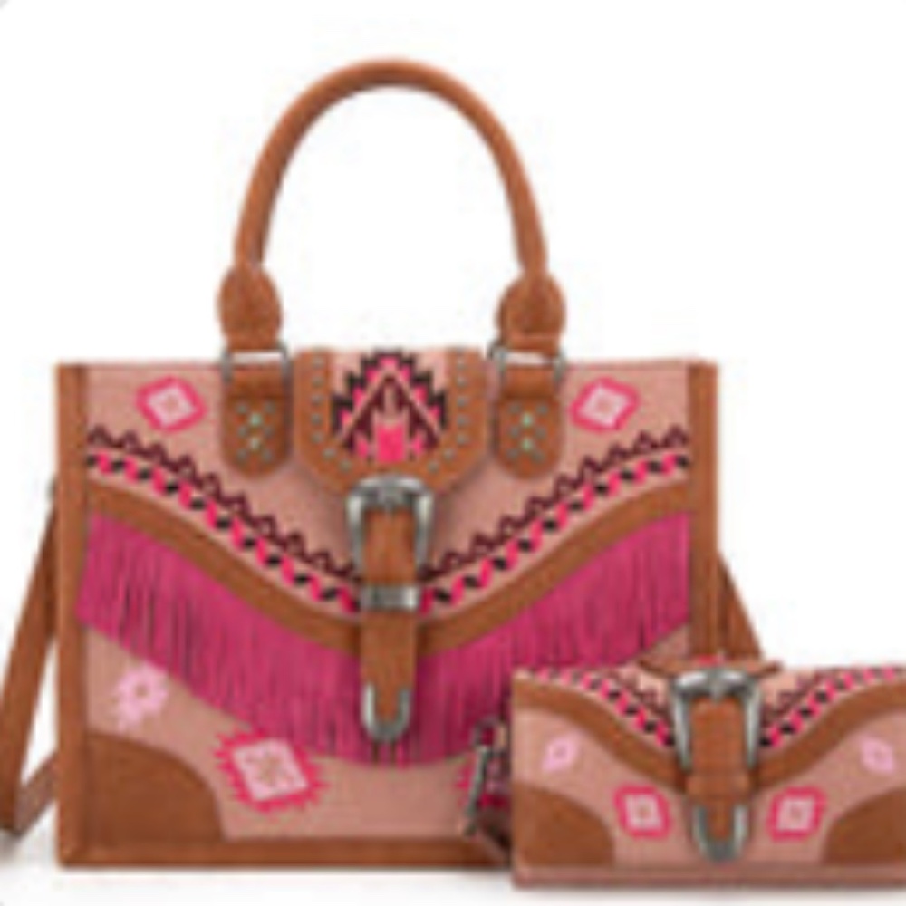 Montana West Buckle Collection Concealed Carry Tote With Wallet NWT Pink - Picture 2 of 5